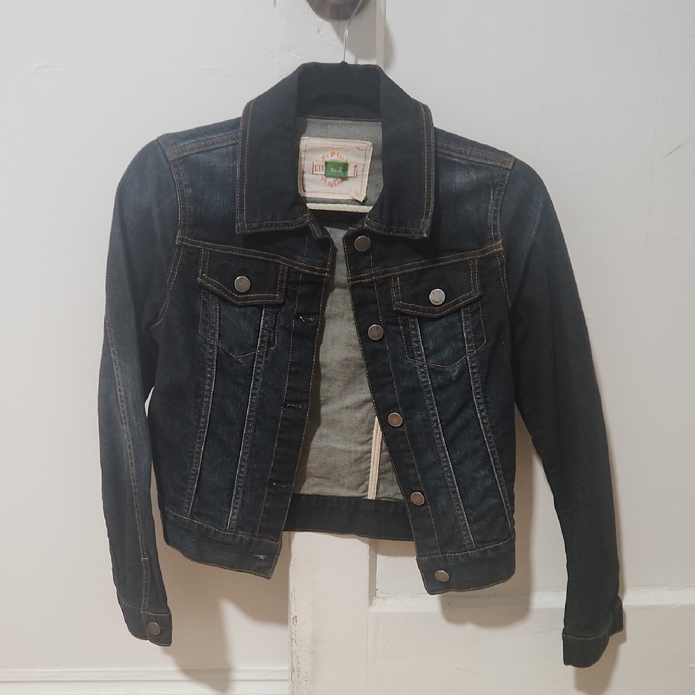 Anthropologie Et Twa Dark Wash Cropped Denim Jacket Size Small